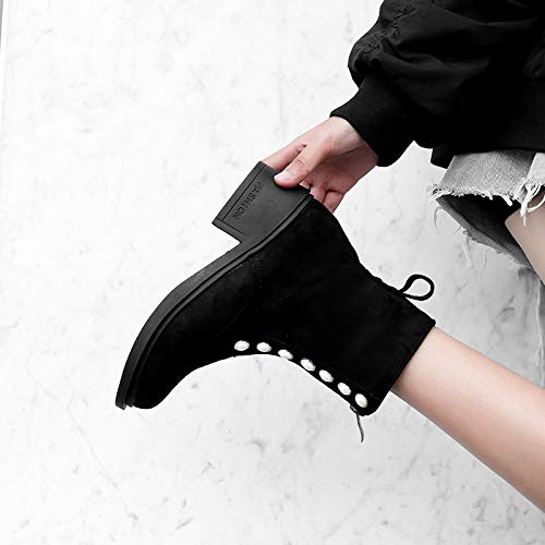 Otoño e Invierno Perlas en la Plaza con Botas Martin de Tubo bajo -39 Botas de Mujer Botas de Cuero Damas