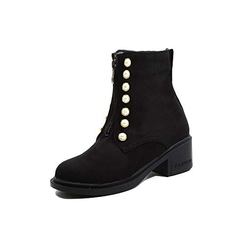 Otoño e Invierno Perlas en la Plaza con Botas Martin de Tubo bajo -39 Botas de Mujer Botas de Cuero Damas