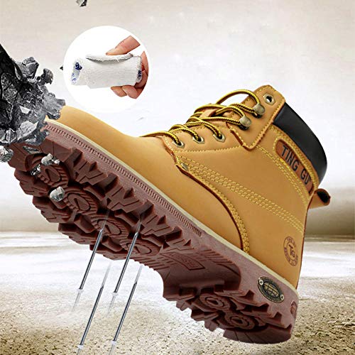 Otoño Invierno Hombres Mujeres Botas de Trabajo Zapatos de Seguridad en el Trabajo Protección Anti-perforación Zapatos de Seguridad con Punta de Acero Hombres-H215 Amarillo_44