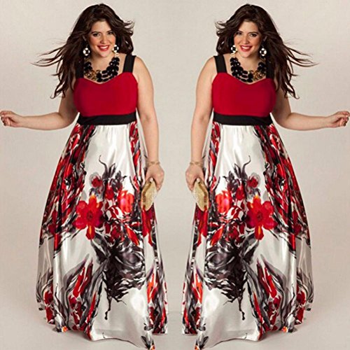 OverDose mujer Sin Mangas con Cuello En V Florales Impreso Fiesta De Noche Larga Mejor Venta Honda Loose Casual MáS El Vestido De Fiesta De GraduacióN 5XL Vestido Formal (XXXXXL, Rojo)