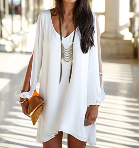 Overdose Vestido De CóCtel Gasa Sexy Beach Summer Evening Cocktail Corto Mini Playa GraduacióN (XL, Blanco)