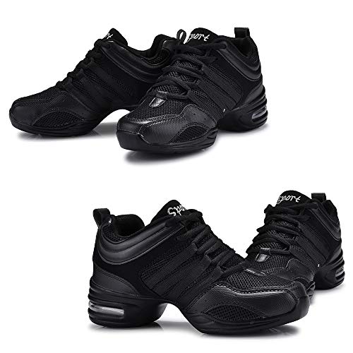 Padgene Zapatillas de Jazz para Mujer, con Cordones, cojín Transpirable para Mujer, Suela Dividida, Zapatillas de Danza de Marcha, Deportivas (Negro Clásico, 36)