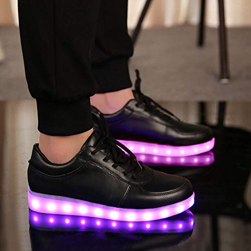 Padgene Zapatillas de Luces LED 7 Colores Carga USB Zapatos con Cordones de Deporte para Mujeres Hombres