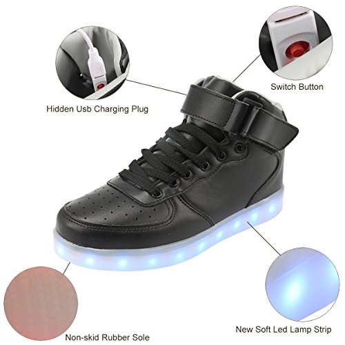 Padgene - Zapatillas LED para Hombre con Luces (7 Colores), Color Negro, Talla 43