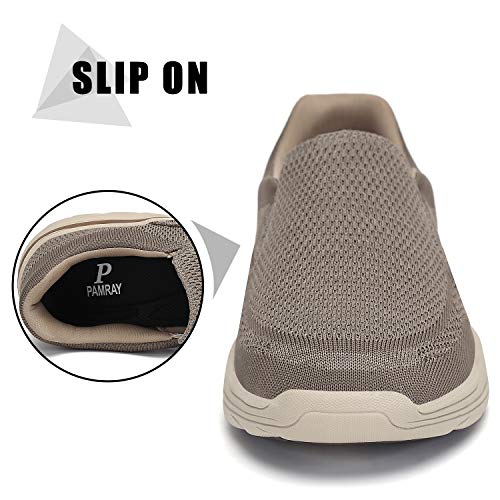PAMRAY Zapatillas sin Cordones Mocasines para Hombre Sneaker Casuales Zapatillas de Deporte Marrón 46