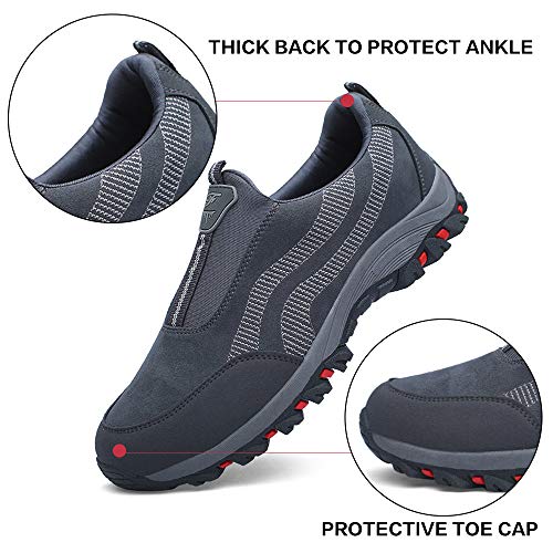 PAMRAY Zapato Hombre de Deportivos Fitness para Caminar Running Trailing Loafer Calentar Suede Zapatillas Slip on Breathable Negro Azul Gris 39-44 (Gris, 45 EU)