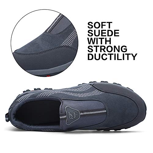 PAMRAY Zapato Hombre de Deportivos Fitness para Caminar Running Trailing Loafer Calentar Suede Zapatillas Slip on Breathable Negro Azul Gris 39-44 (Gris, 45 EU)
