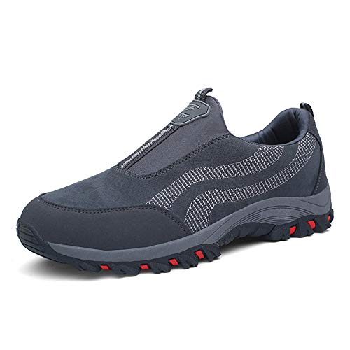 PAMRAY Zapato Hombre de Deportivos Fitness para Caminar Running Trailing Loafer Calentar Suede Zapatillas Slip on Breathable Negro Azul Gris 39-44 (Gris, 45 EU)