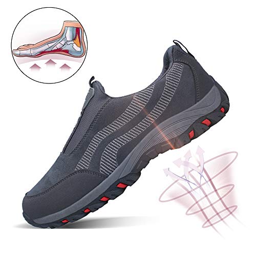 PAMRAY Zapato Hombre de Deportivos Fitness para Caminar Running Trailing Loafer Calentar Suede Zapatillas Slip on Breathable Negro Azul Gris 39-44 (Gris, 45 EU)