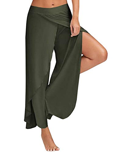 Pantalon Yoga Mujer Abierto Retro Chandal Pantalones Largos Vestir Verano Baggy Hip Hop Danza Wide Leg Pants Leggins Deporte Cintura Alta Moda Casual Pantalon Apertura Lateral de Pilates Pijama Playa