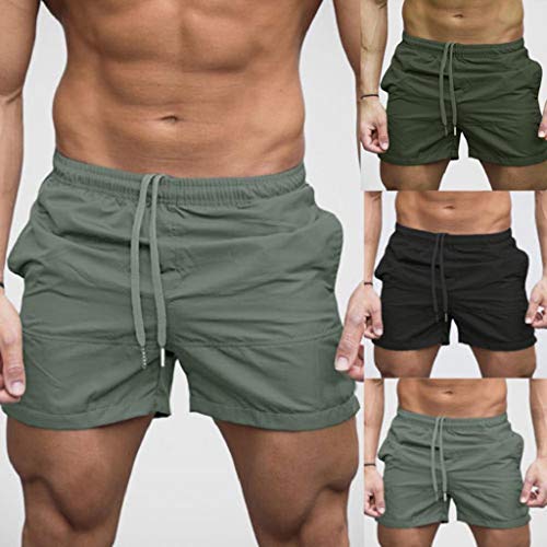 Pantalones Cortos Hombre Chandal Verano 2019 Nuevo SHOBDW Tallas Grandes Corriendo Pantalones Hombre Deporte Bolsillos Color Sólido Transpirable Pantalones de Playa(Verde 2,L)