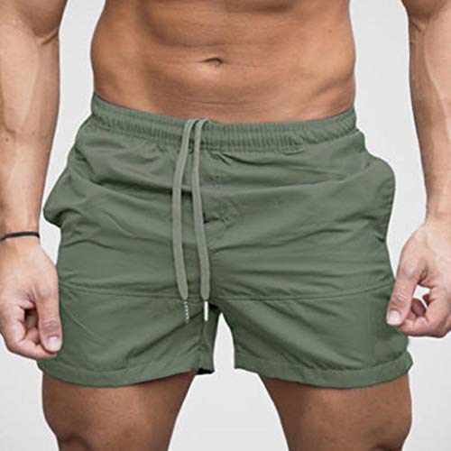 Pantalones Cortos Hombre Chandal Verano 2019 Nuevo SHOBDW Tallas Grandes Corriendo Pantalones Hombre Deporte Bolsillos Color Sólido Transpirable Pantalones de Playa(Verde 2,L)