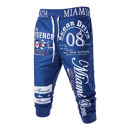 Pantalones Cortos Hombre Verano 2019 Nuevo SHOBDW Casual Impresión de Letras Pantalones Hombre Chandal Cordón Elástico Pantalones Cortos Hombre Deporte con Bolsillos Tallas Grandes(Azul,XL)