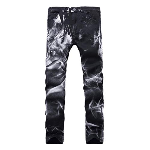Pantalones de Mezclilla para Hombre, Moda, Estampado de Lobo, Tendencia callejera, Personalidad Hip-Hop, Pantalones Vaqueros Casuales de Todo fósforo 34