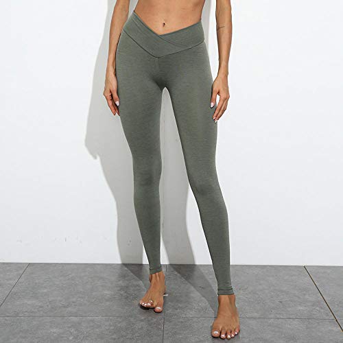 Pantalones de yoga de cintura alta Workout Running,Leggings con botín de cintura alta Deporte Mujer Fitness Entrenamiento sin costuras Gimnasio Leggings-Green_M,Pantalones de yoga para mujer deportiv