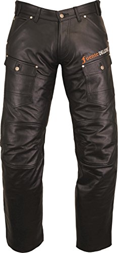 Pantalones largos de piel para hombre y moto, de Fuente Delux Negro 48