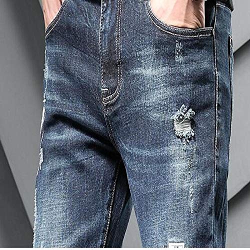 Pantalones Vaqueros de retales Sueltos de Mezclilla Informal con Pierna Recta, Pantalones de Mezclilla de Hip Hop con Bloques de Color deshilachados de Moda 38