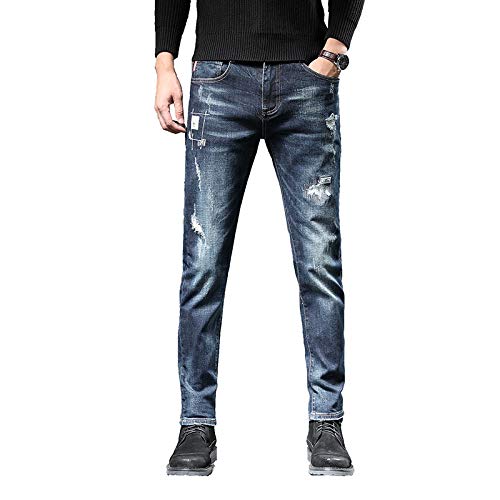 Pantalones Vaqueros de retales Sueltos de Mezclilla Informal con Pierna Recta, Pantalones de Mezclilla de Hip Hop con Bloques de Color deshilachados de Moda 38