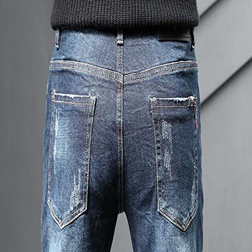 Pantalones Vaqueros de retales Sueltos de Mezclilla Informal con Pierna Recta, Pantalones de Mezclilla de Hip Hop con Bloques de Color deshilachados de Moda 38