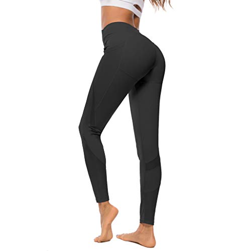 Pantalones Yoga Mujeres Mallas Deportivas Mujer Leggings Mujer Deporte Pantalones Fitness Mujer Gym Yoga Pantalon Elásticos para Running Pilates con Bolsillos Yvelands(Negro,XL)