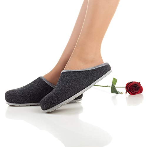 Pantoffelmann - Zuecos de fieltro con plantilla I pantuflas ligeras de fieltro con suela fuerte I cómodas zapatillas para el día a día I pantuflas cálidas I Zapatillas de estar por casa para hombre y mujer, color Gris, talla 41 EU
