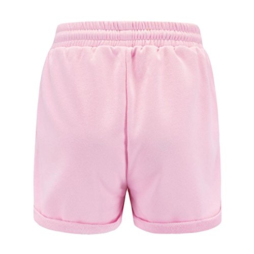 PAOLIAN Pantalones Cortos para Mujer Verano 2018 Casual Pantalones de Vestir Running Playa Sólido Fiesta con Pretina Elástica Algodón Cintura Alta Pantalones Cortos Jogger Deportivos (S, Rosa)