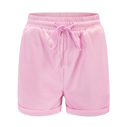 PAOLIAN Pantalones Cortos para Mujer Verano 2018 Casual Pantalones de Vestir Running Playa Sólido Fiesta con Pretina Elástica Algodón Cintura Alta Pantalones Cortos Jogger Deportivos (S, Rosa)