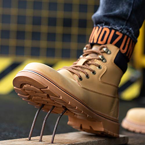 PAQOZKC Botas de Seguridad para Hombre Invierno Impermeable Zapatillas con Puntera de Acero Zapatos de Trabajo Antideslizantes Mujer Botas de Nieve(916/yellow/43)