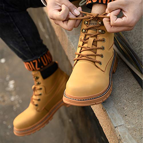 PAQOZKC Botas de Seguridad para Hombre Invierno Impermeable Zapatillas con Puntera de Acero Zapatos de Trabajo Antideslizantes Mujer Botas de Nieve(916/yellow/43)