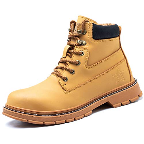 PAQOZKC Botas de Seguridad para Hombre Invierno Impermeable Zapatillas con Puntera de Acero Zapatos de Trabajo Antideslizantes Mujer Botas de Nieve(916/yellow/43)