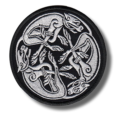 Parche bordado con nudo de sabueso celta, color blanco, 8 x 8 cm