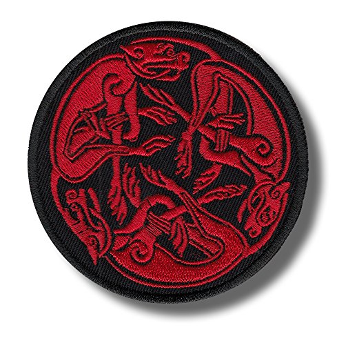 Parche bordado con nudo de sabueso celta, color rojo, 8 x 8 cm