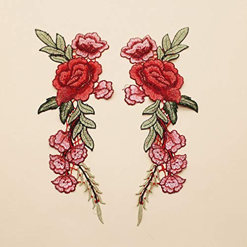 Parches Ropa Termoadhesivos De Flores Rosa De Hierro En Bordados Apliques Para Zapatos Bolso (Rojo)
