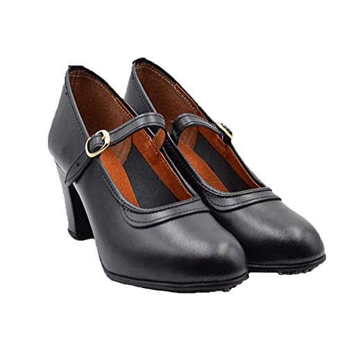 PASARELA - Zapatos Flamenca Hebilla Negro Mujer Niña Cuero Mujer Color: Negro Talla: 40