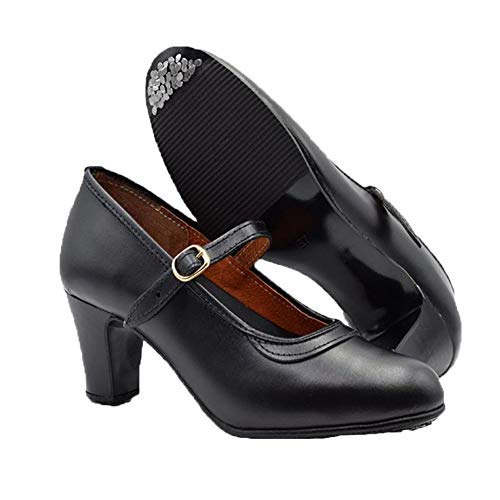 PASARELA - Zapatos Flamenca Hebilla Negro Mujer Niña Cuero Mujer Color: Negro Talla: 40