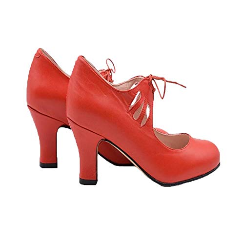 PASARELA - Zapatos Flamenca Mujer Mujer Piel Rojo 401 Cuero Mujer Color: Piel-Rojo Talla: 37