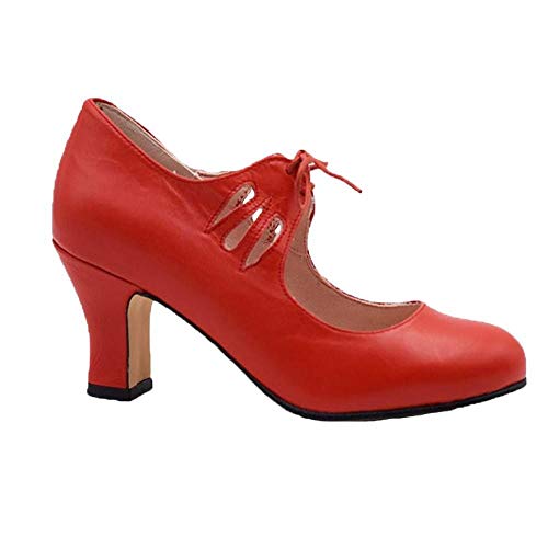 PASARELA - Zapatos Flamenca Mujer Mujer Piel Rojo 401 Cuero Mujer Color: Piel-Rojo Talla: 37