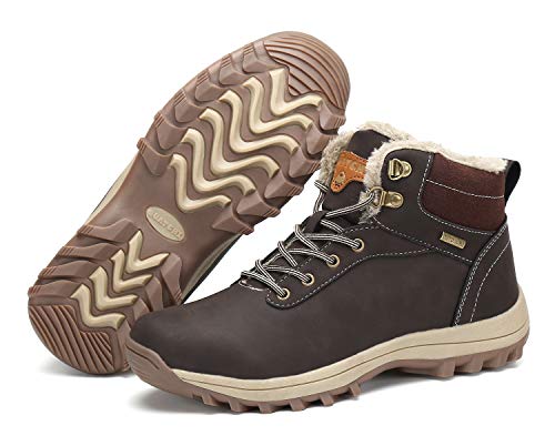 Pastaza Hombre Mujer Botas de Nieve Senderismo Impermeables Deportes Trekking Zapatos Invierno Forro Piel Sneakers Marrón,43EU