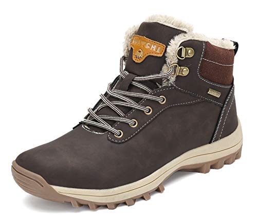 Pastaza Hombre Mujer Botas de Nieve Senderismo Impermeables Deportes Trekking Zapatos Invierno Forro Piel Sneakers Marrón,43EU