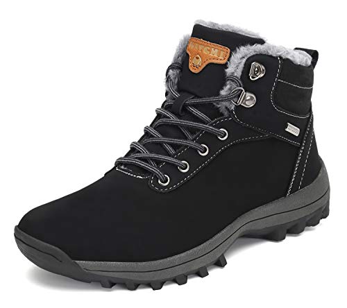 Pastaza Hombre Mujer Botas de Nieve Senderismo Impermeables Deportes Trekking Zapatos Invierno Forro Piel Sneakers Negro,42EU