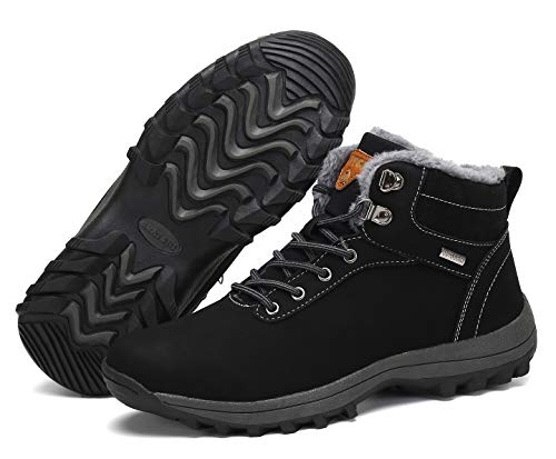 Pastaza Hombre Mujer Botas de Nieve Senderismo Impermeables Deportes Trekking Zapatos Invierno Forro Piel Sneakers Negro,42EU