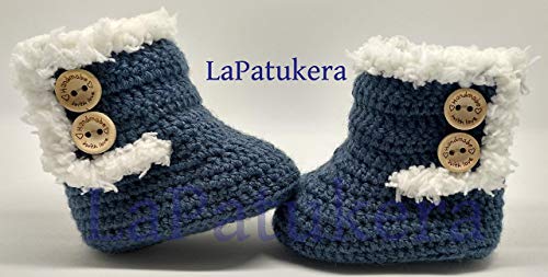 Patucos para bebé de crochet, Unisex. Estilo botas Canadá de color a elegir, realizadas en lana, tallas de 0 hasta 9 meses, hechos a mano en España. Regalo para bebé