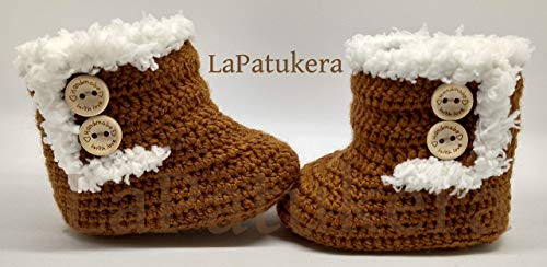 Patucos para bebé de crochet, Unisex. Estilo botas Canadá de color a elegir, realizadas en lana, tallas de 0 hasta 9 meses, hechos a mano en España. Regalo para bebé