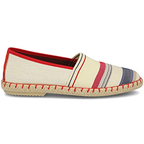 PAYMA - Alpargatas de Esparto en Espiga para Hombre. Zapatillas de Verano. Brasileras para Hombre. Espardeñas Espadrilles con Bandera. Azul Rojo Beige Crudo Kaki Nogal