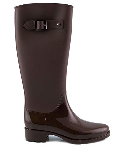 PAYMA - Botas de Agua de Mujer Impermeables. Acabado Brillo y Mate con Hebilla Lateral de Adorno y Cierre de Cremallera. Negro y Marrón