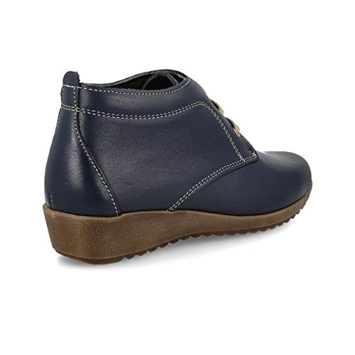 PAYMA - Botines de Piel Cómodos Flexibles de Mujer. Botin Casual de Cuña Baja. Botas de Cuero de Invierno. Cierre Cordones o Velcro. Piso de Goma. Negro, Marron, Rojo, Azul y Velcro