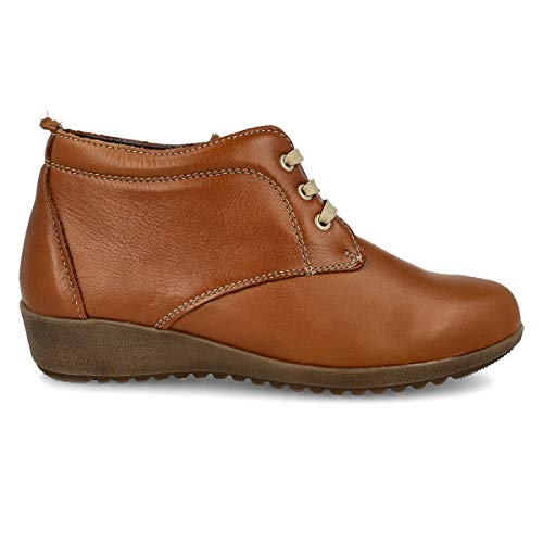 PAYMA - Botines de Piel Cómodos Flexibles de Mujer. Botin Casual de Cuña Baja. Botas de Cuero de Invierno. Cierre Cordones o Velcro. Piso de Goma. Negro, Marron, Rojo, Azul y Velcro