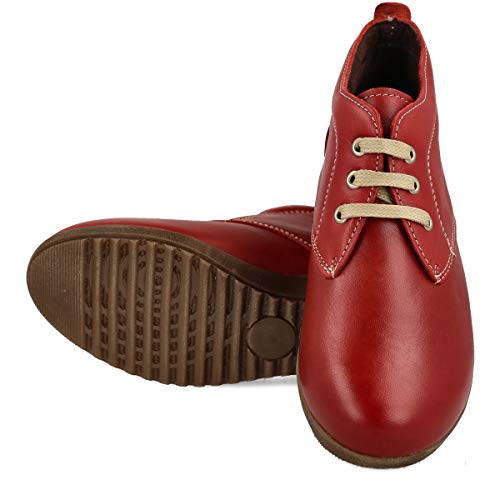 PAYMA - Botines de Piel Cómodos Flexibles de Mujer. Botin Casual de Cuña Baja. Botas de Cuero de Invierno. Cierre Cordones o Velcro. Piso de Goma. Negro, Marron, Rojo, Azul y Velcro