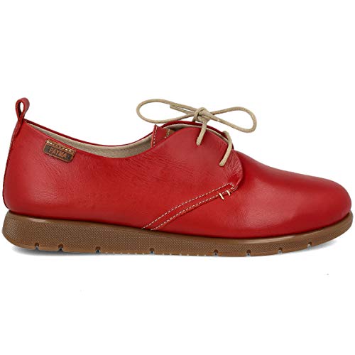 PAYMA - Zapatillas Deportivas Sneakers de Piel para Mujer. Zapatos Planos Casual Blucher. Cierre Cordones. Piel Super Flexible. Máxima Comodidad. Color Cuero, Azul Marino, Rojo, Negro y Blanco.