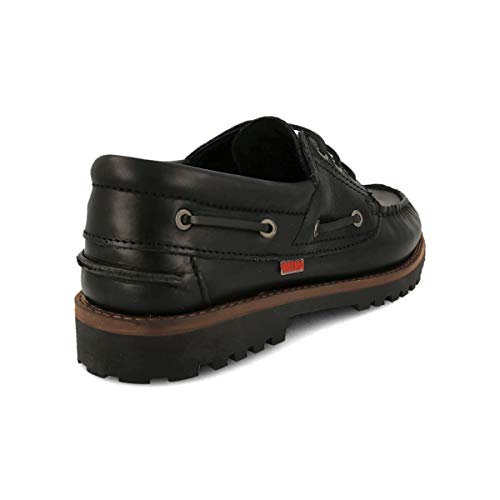 PAYMA - Zapatos Náuticos Sport Casual Hombre, Mujer, Niño. Clásicos 3-Ojales de Piel. Piso de Goma. Tallas Grandes 45 46 47. Cierre Cordones o Velcro. Color: Negro; Talla EU 40